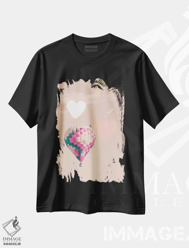 تیشرت مشکی طرح دار بالون عشق، مدیوم اثر کارولین مینت | فروشگاه ایماژ