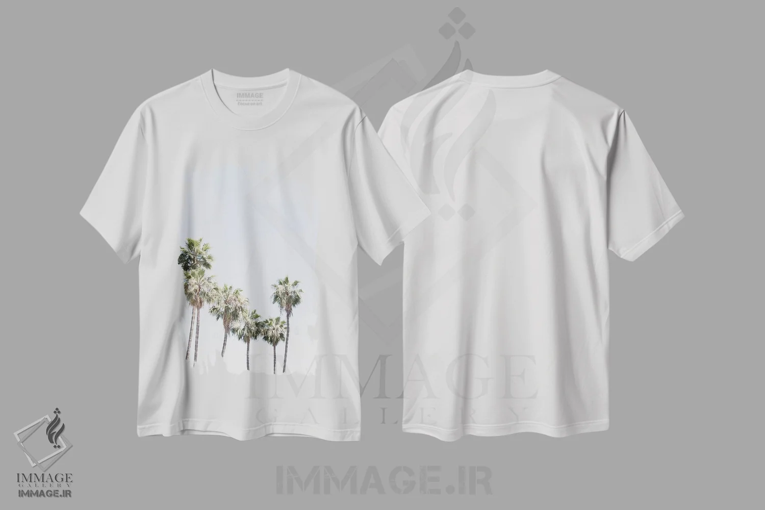 تیشرت سفید طرح دار نخل ها، مدیوم اثر کارولین مینت | فروشگاه ایماژ