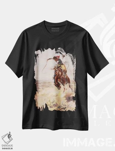 تیشرت مشکی طرح دار یک اسب بد اثر چارلز ماریون راسل | فروشگاه ایماژ