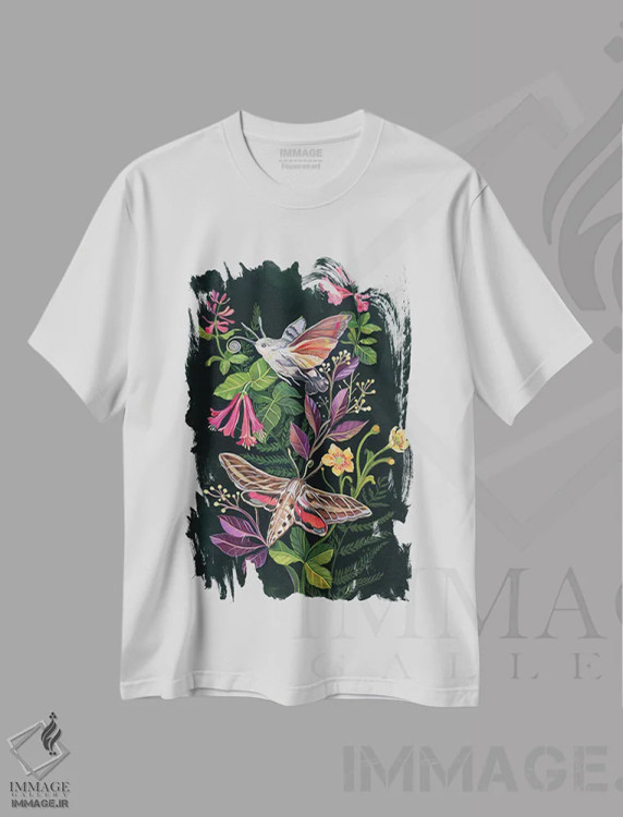 تیشرت سفید طرح دار شب پره مرغ مگس خوار، دکور معاصر اثر کلارا مک آلیستر | فروشگاه ایماژ