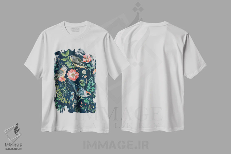 تیشرت سفید طرح دار باغ پرندگان، دکور معاصر اثر کلارا مک آلیستر | immage.ir