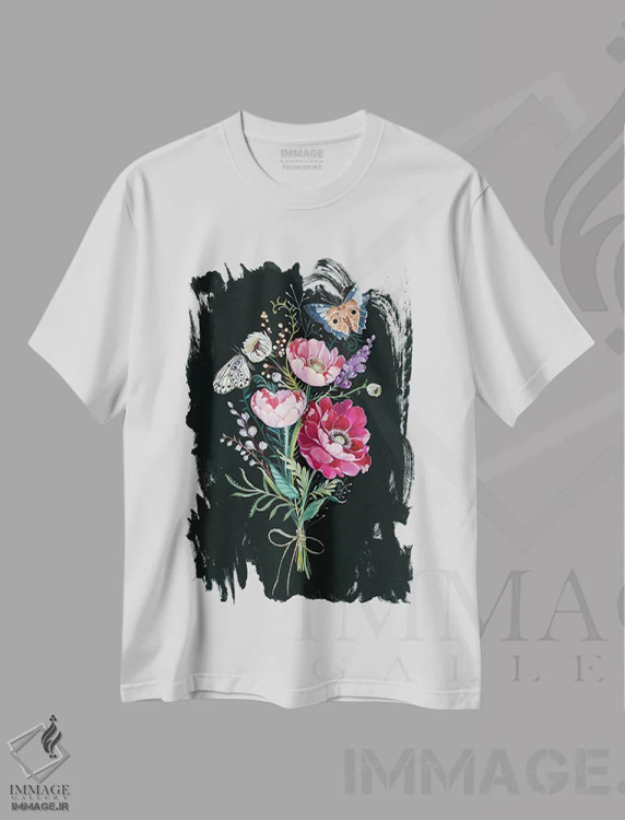 تیشرت سفید طرح دار دسته گل گل دار، دکور معاصر اثر کلارا مک آلیستر | فروشگاه ایماژ