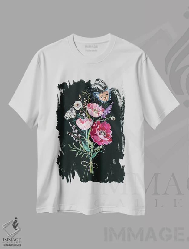 تیشرت سفید طرح دار دسته گل گل دار، دکور معاصر اثر کلارا مک آلیستر | فروشگاه ایماژ