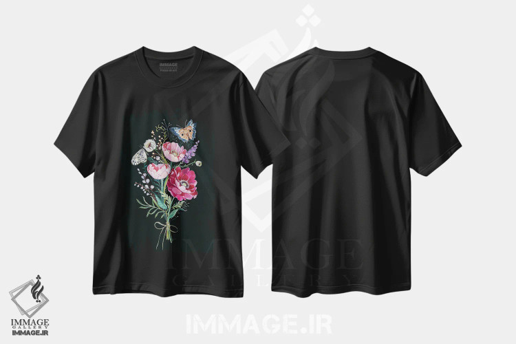تیشرت مشکی طرح دار دسته گل گل دار، دکور معاصر اثر کلارا مک آلیستر | immage.ir