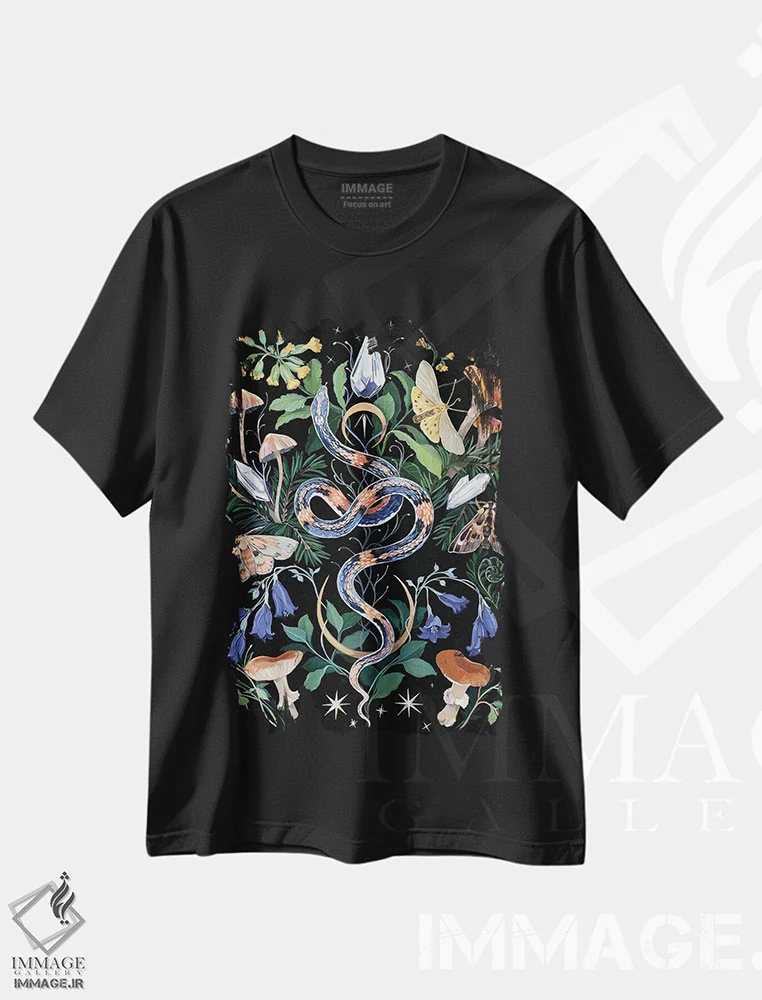 تیشرت مشکی طرح دار باغ مار و قارچ، دکور معاصر اثر کلارا مک آلیستر | immage.ir