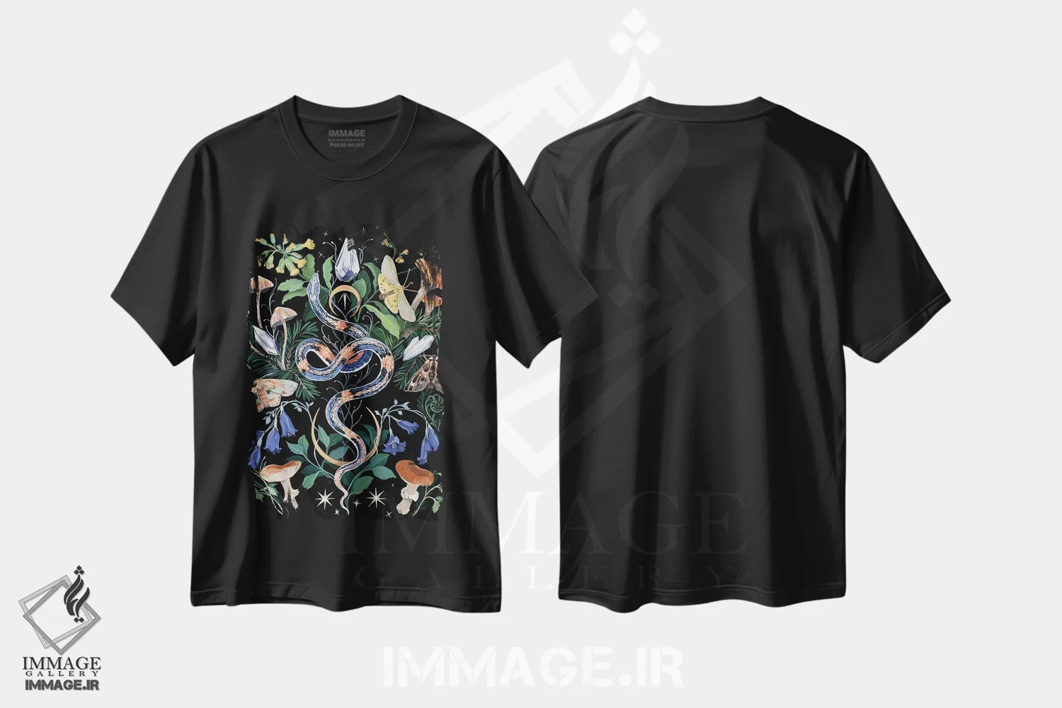 تیشرت مشکی طرح دار باغ مار و قارچ، دکور معاصر اثر کلارا مک آلیستر | immage.ir