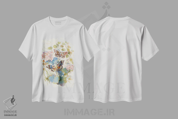 تیشرت سفید طرح دار شب پره گل دار شمعدانی، تزئینی اثر کلارا مک آلیستر | immage.ir