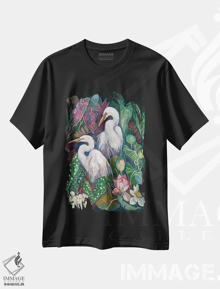 تیشرت مشکی طرح دار آگرت و بگونیاها، تزئینی اثر کلارا مک آلیستر | فروشگاه ایماژ