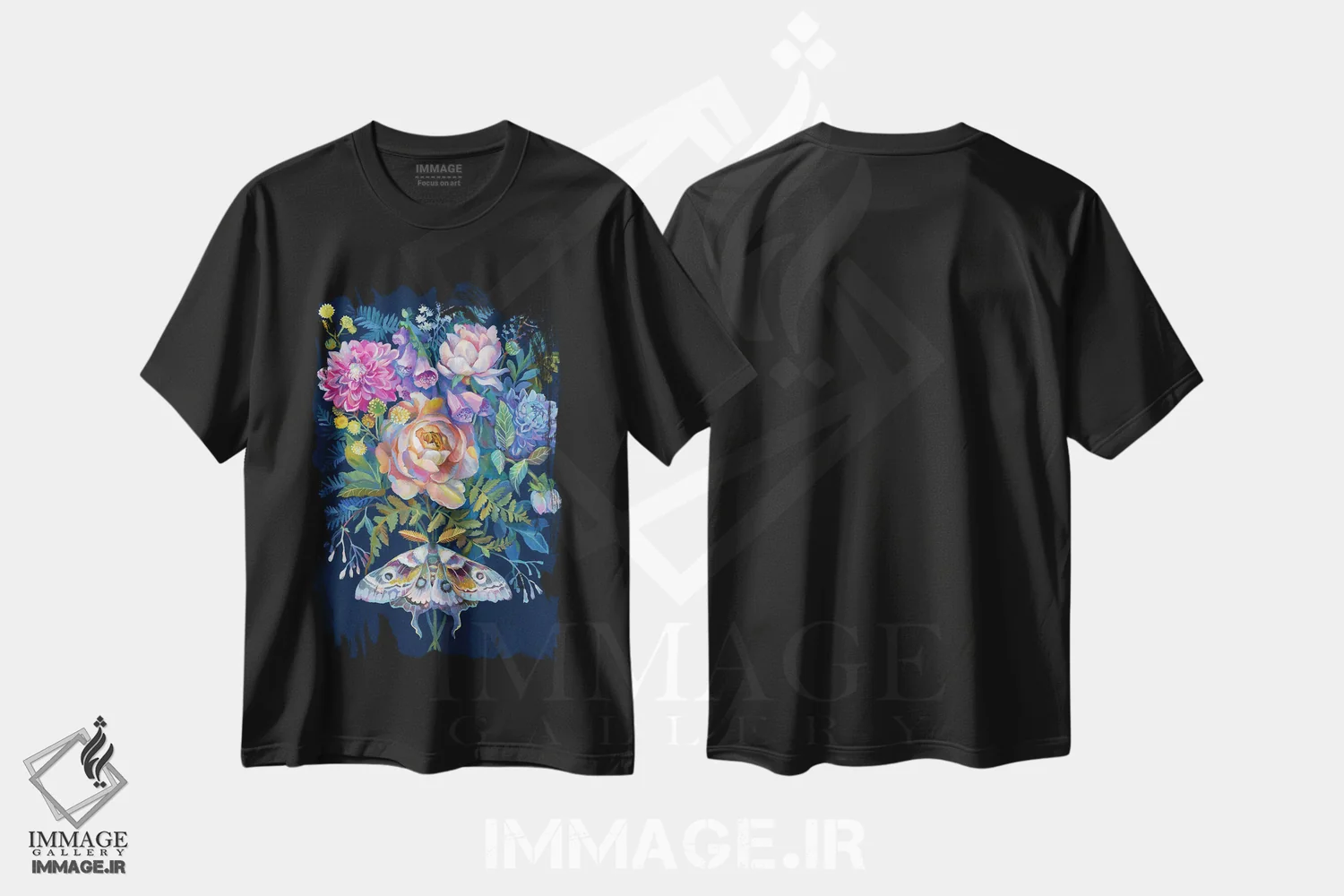 تیشرت مشکی طرح دار دسته گل شب پره، تزئینی اثر کلارا مک آلیستر | immage.ir