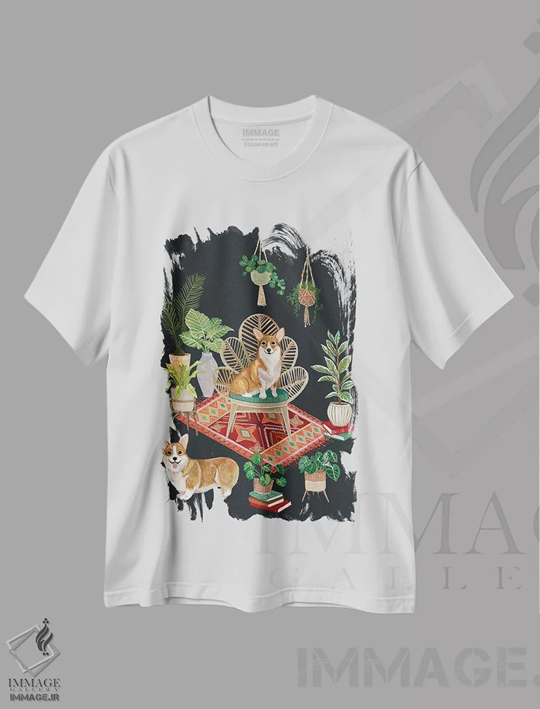 تیشرت سفید طرح دار کورگی ها، دکور معاصر اثر کلارا مک آلیستر | immage.ir