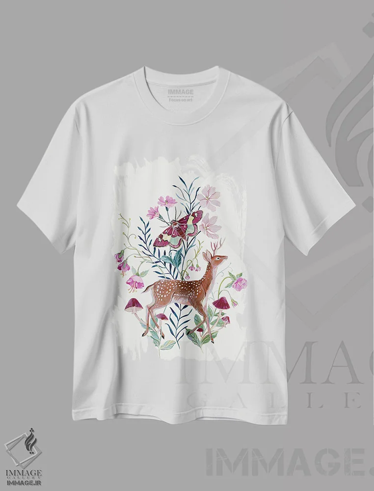 تیشرت سفید طرح دار گوزن گل دار، دکور معاصر اثر کلارا مک آلیستر | immage.ir