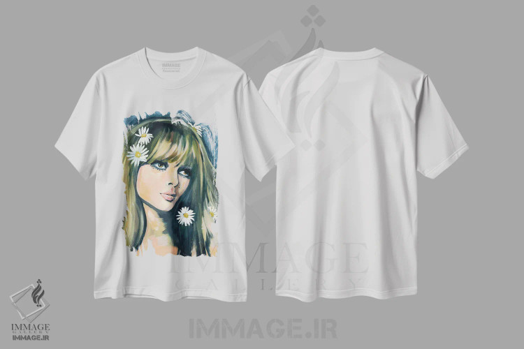 تیشرت سفید طرح دار دختر دهه هفتاد، هنر فاخر معاصر اثر کتی مینگوس | فروشگاه ایماژ