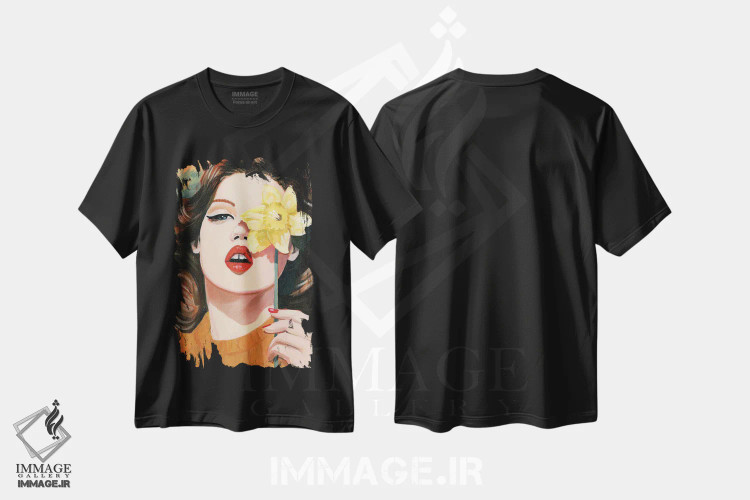 تیشرت مشکی طرح دار زنبق، هنر فاخر معاصر اثر کتی مینگوس | فروشگاه ایماژ