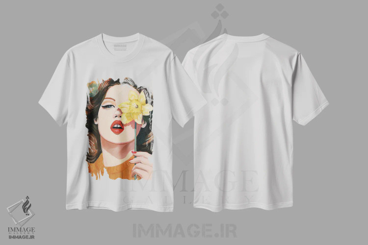 تیشرت سفید طرح دار زنبق، هنر فاخر معاصر اثر کتی مینگوس | immage.ir