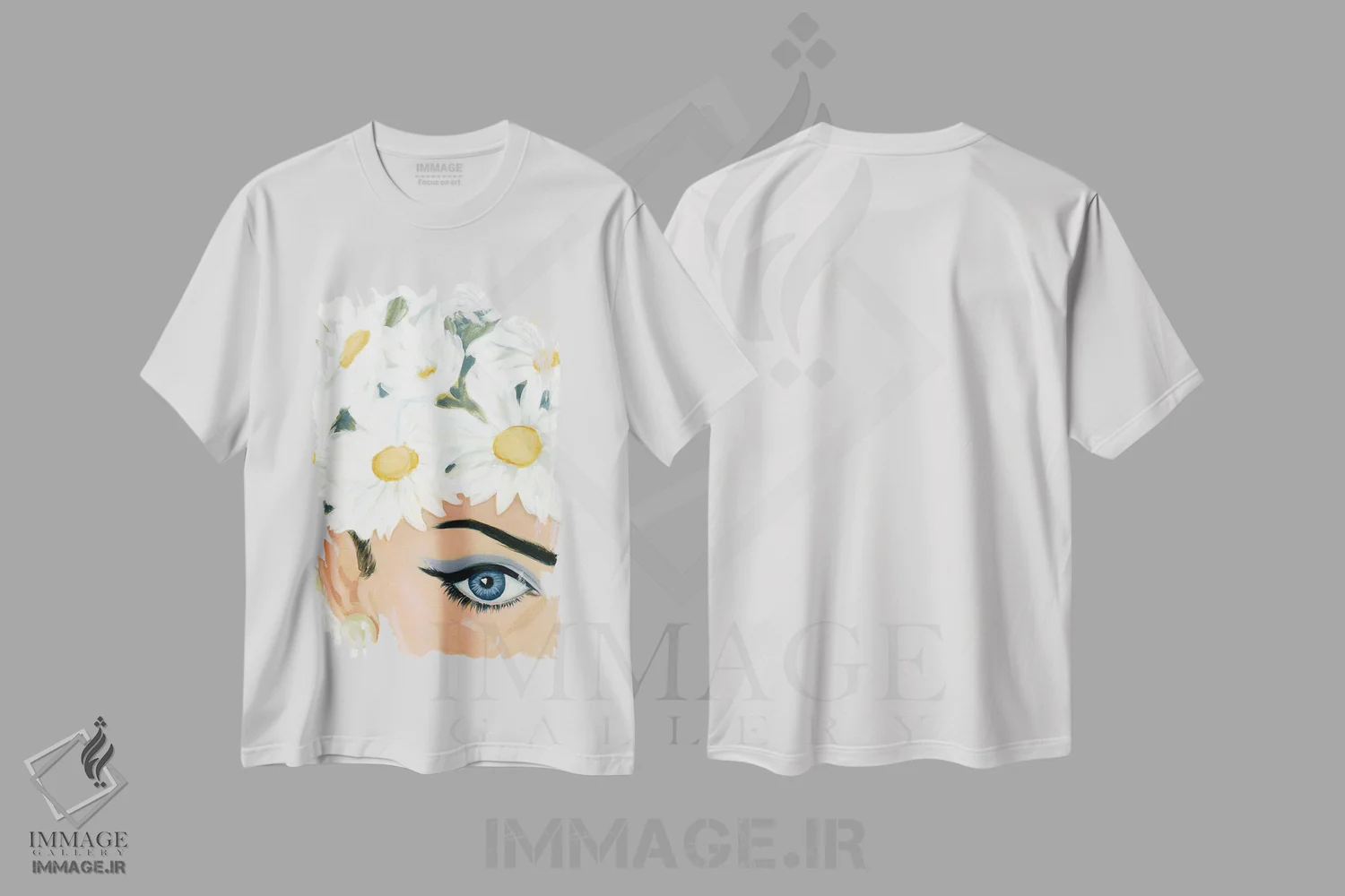 تیشرت سفید طرح دار دختر با کلاه گل دار، هنر فاخر معاصر اثر کتی مینگوس | immage.ir
