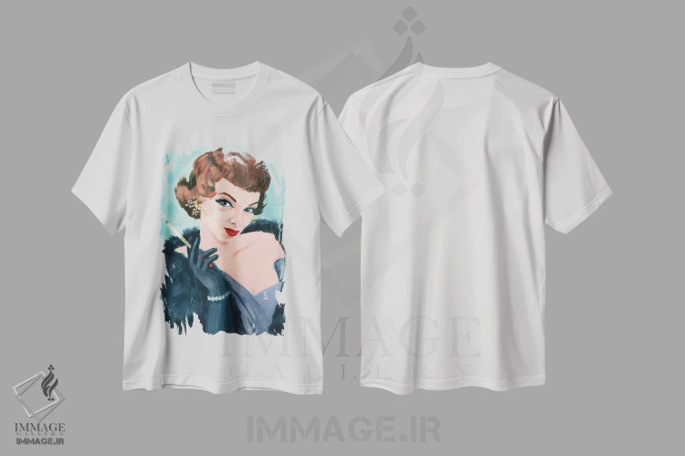 تیشرت سفید طرح دار دختر جذاب، هنر فاخر معاصر اثر کتی مینگوس | immage.ir