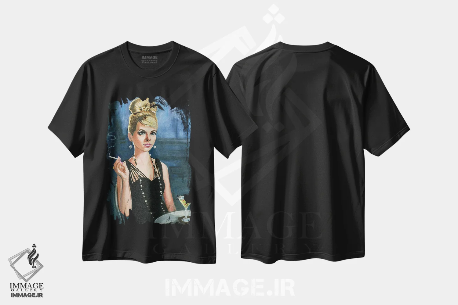تیشرت مشکی طرح دار پیراهن مشکی کوتاه، هنر فاخر معاصر اثر کتی مینگوس | immage.ir