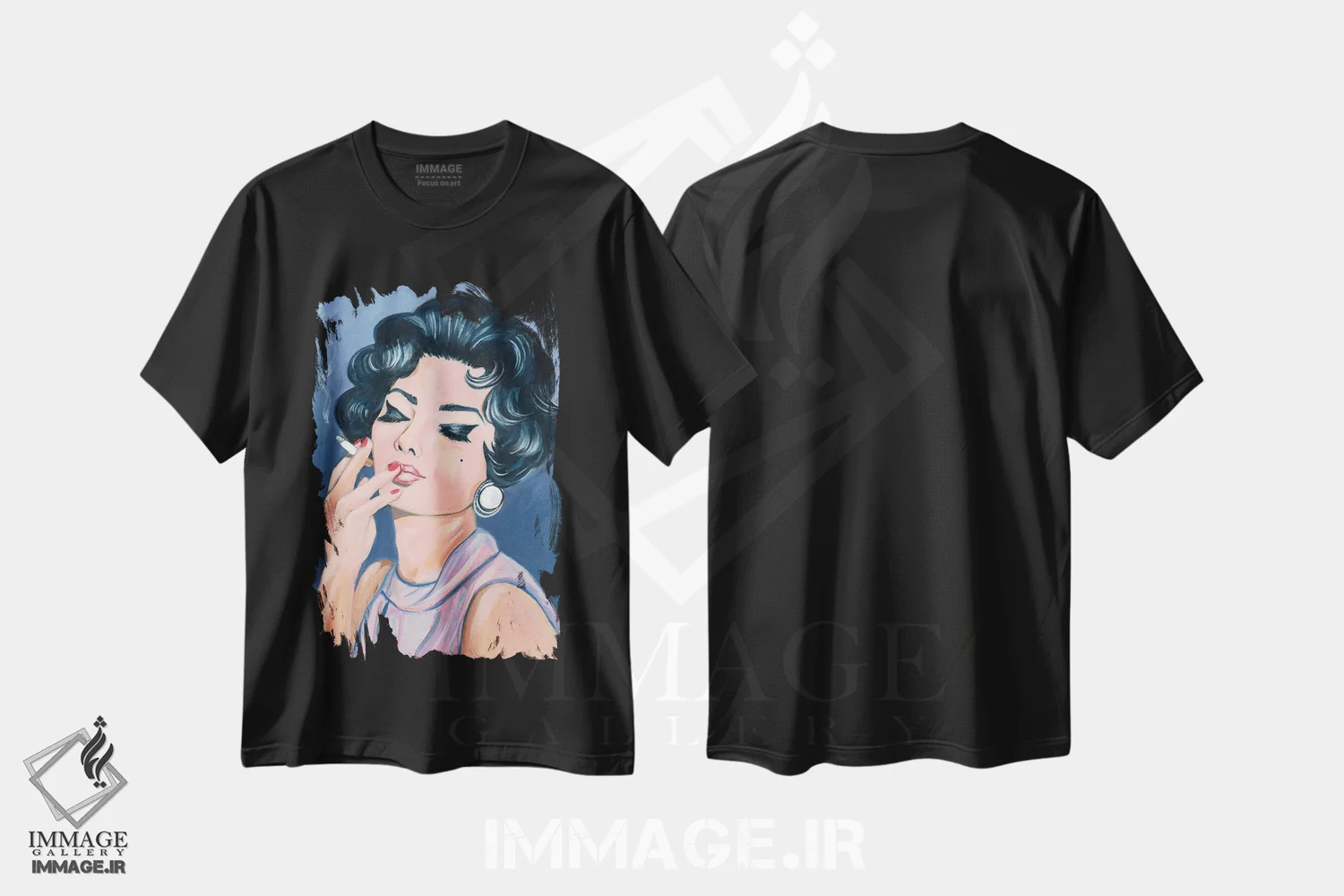تیشرت مشکی طرح دار بازیگر زن ایتالیایی، هنر فاخر معاصر اثر کتی مینگوس | immage.ir