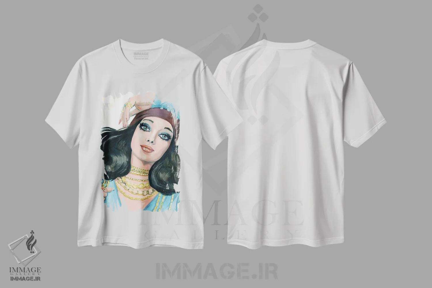 تیشرت سفید طرح دار جذابیت دهه هفتاد میلادی، هنر فاخر معاصر اثر کتی مینگوس | فروشگاه ایماژ
