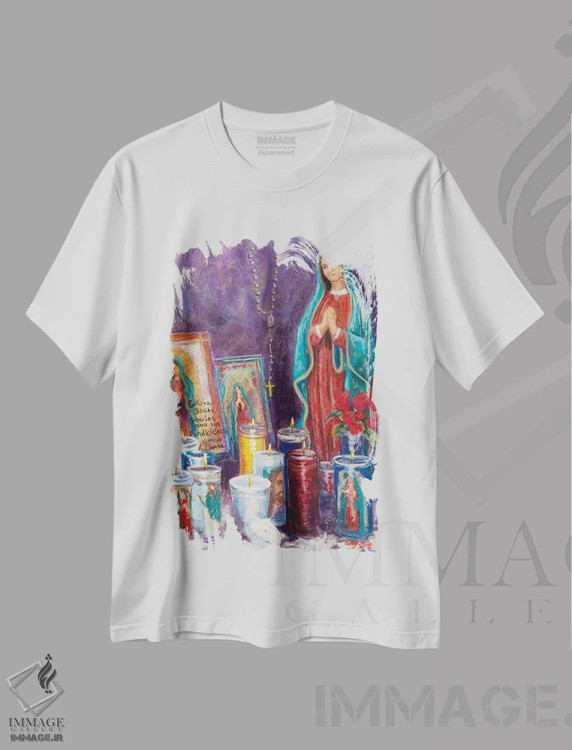 تیشرت سفید طرح دار پرستشگاه گوادالوپه، تزئینی اثر کندی مایر | فروشگاه ایماژ