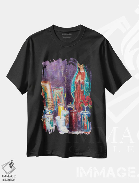 تیشرت مشکی طرح دار پرستشگاه گوادالوپه، تزئینی اثر کندی مایر | immage.ir