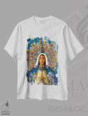 تیشرت سفید طرح دار مریم مقدس با هاله نور، تزئینی اثر کندی مایر | immage.ir