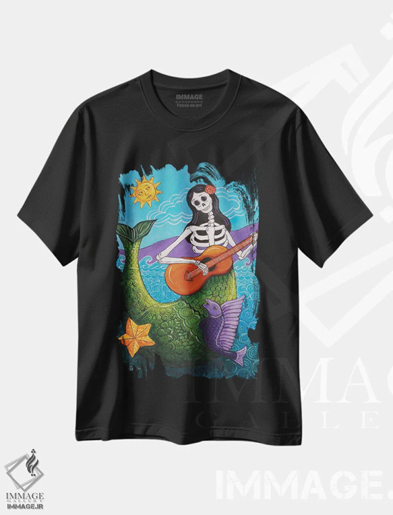 تیشرت مشکی طرح دار پری دریایی، دکور ساحلی اثر کندی مایر | immage.ir