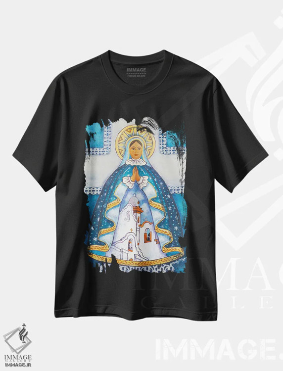تیشرت مشکی طرح دار مریم مقدس مأموریتی، تزئینی اثر کندی مایر | فروشگاه ایماژ