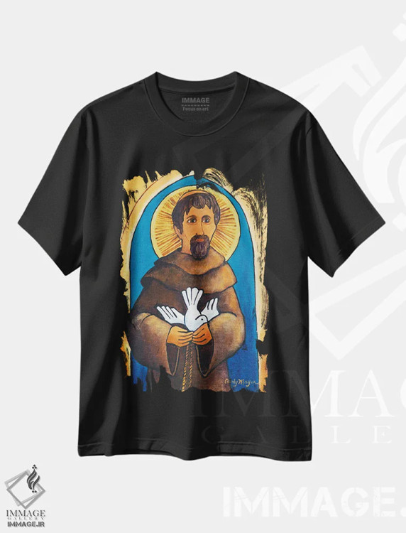 تیشرت مشکی طرح دار سن فرانسیس با کبوتر، تزئینی اثر کندی مایر | immage.ir