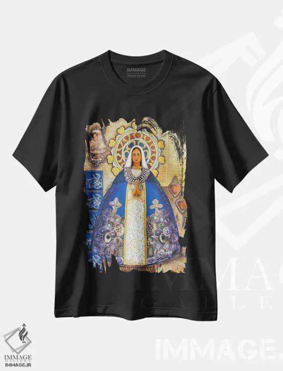 تیشرت مشکی طرح دار مریم مقدس نقره ای، تزئینی اثر کندی مایر | immage.ir