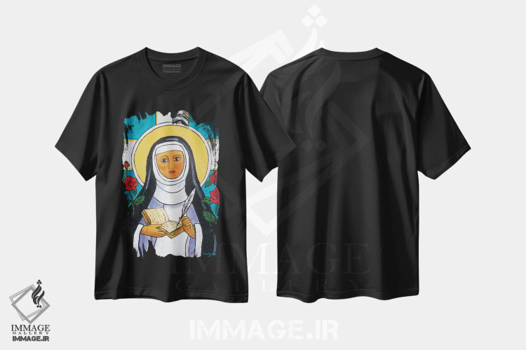 تیشرت مشکی طرح دار سن ترزا، تزئینی اثر کندی مایر | فروشگاه ایماژ