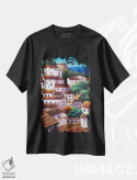 تیشرت مشکی طرح دار دهکده اسپانیایی، تزئینی اثر کندی مایر | فروشگاه ایماژ