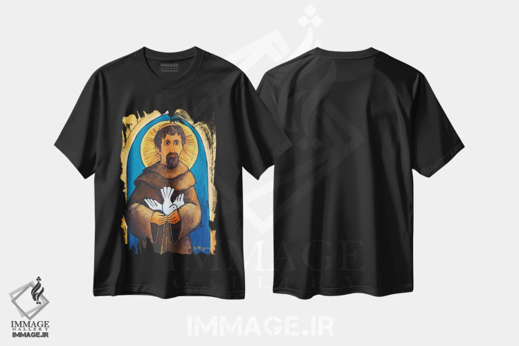 تیشرت مشکی طرح دار سن فرانسیس با کبوتر، تزئینی اثر کندی مایر | immage.ir
