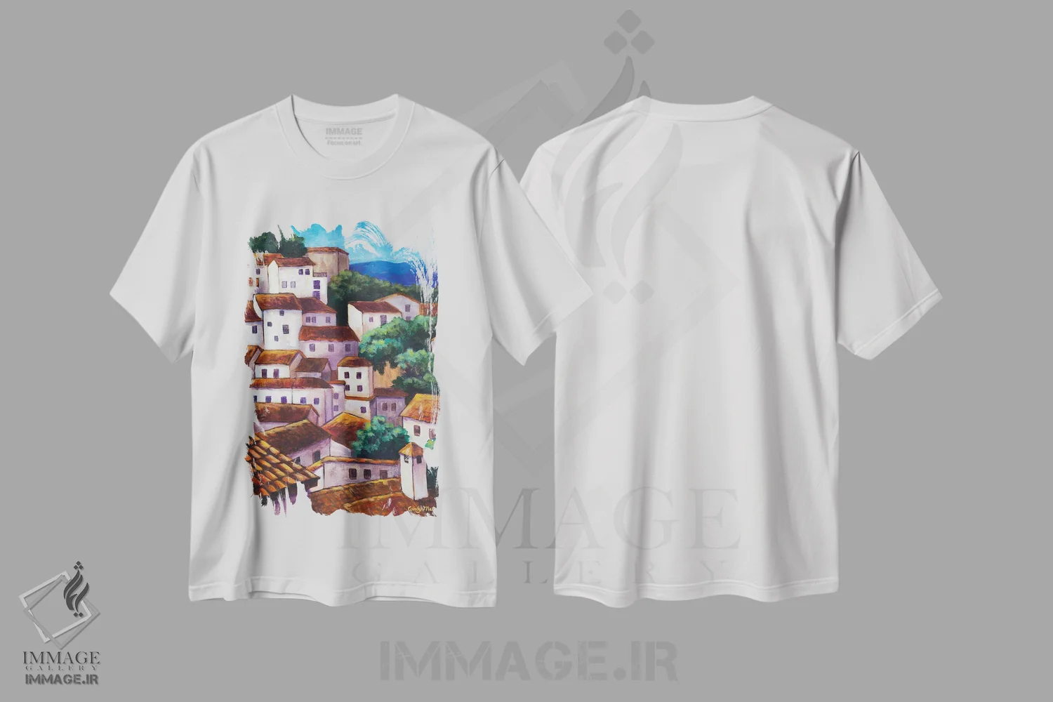 تیشرت سفید طرح دار دهکده اسپانیایی، تزئینی اثر کندی مایر | immage.ir