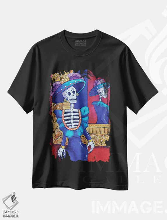 تیشرت مشکی طرح دار کاترینا در آینه، تزئینی اثر کندی مایر | فروشگاه ایماژ