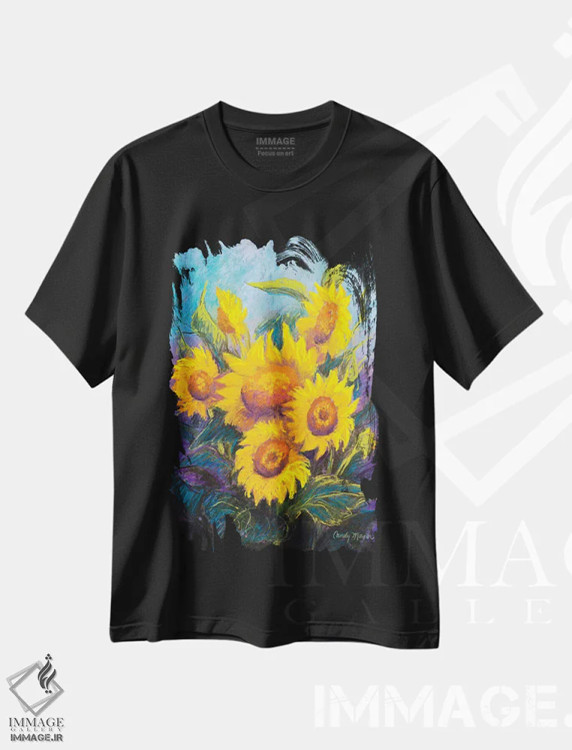 تیشرت مشکی طرح دار آفتابگردان ها، تزئینی اثر کندی مایر | immage.ir