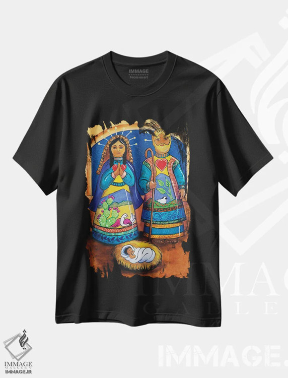تیشرت مشکی طرح دار خانواده مقدس، تزئینی اثر کندی مایر | فروشگاه ایماژ