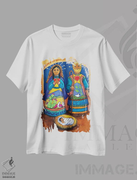 تیشرت سفید طرح دار خانواده مقدس، تزئینی اثر کندی مایر | immage.ir