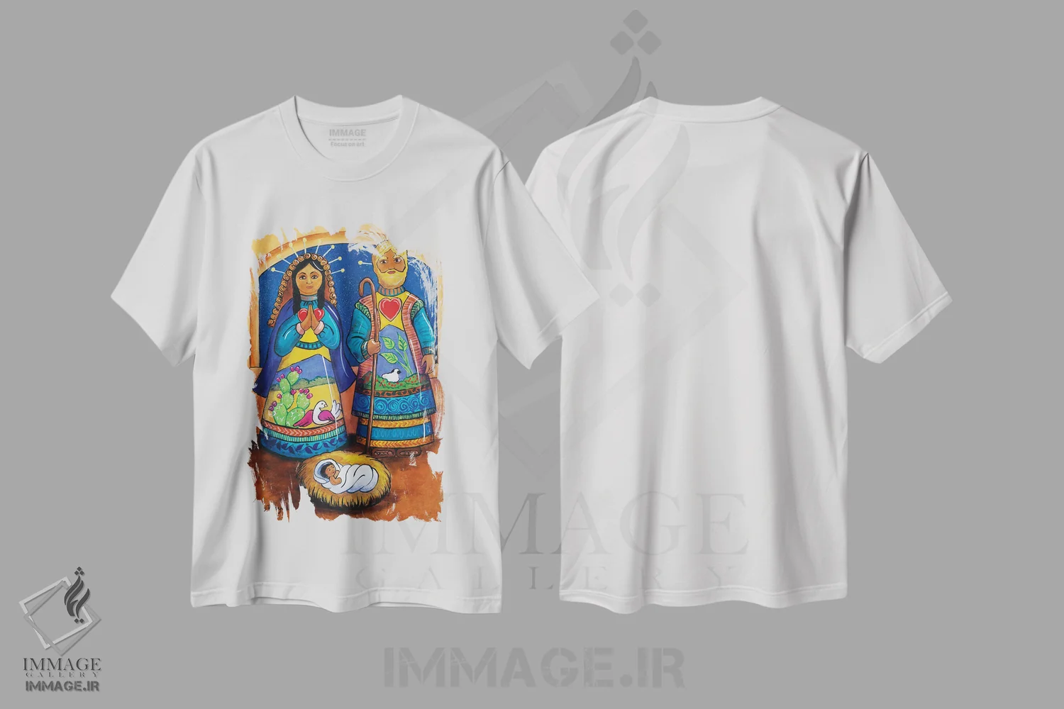تیشرت سفید طرح دار خانواده مقدس، تزئینی اثر کندی مایر | immage.ir