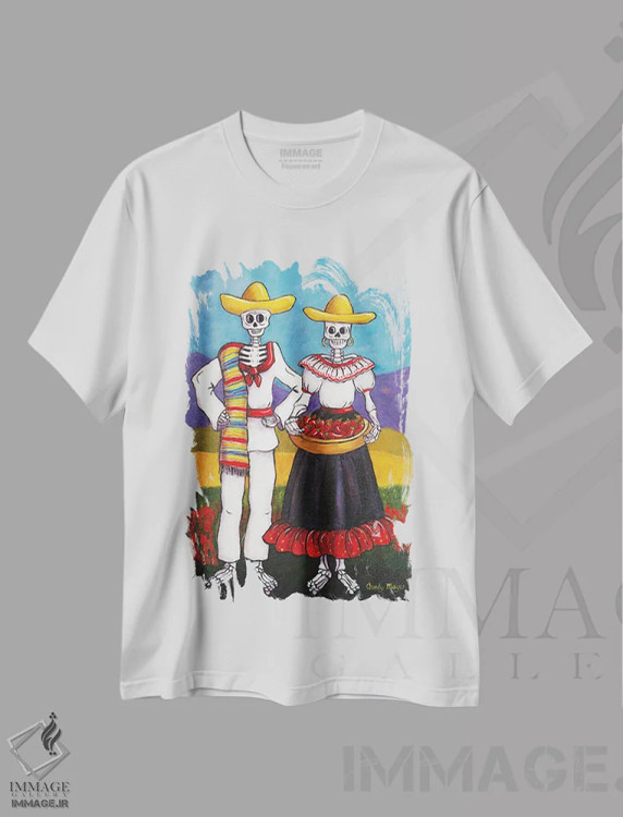 تیشرت سفید طرح دار کشاورزان فلفل چیلی، تزئینی اثر کندی مایر | فروشگاه ایماژ