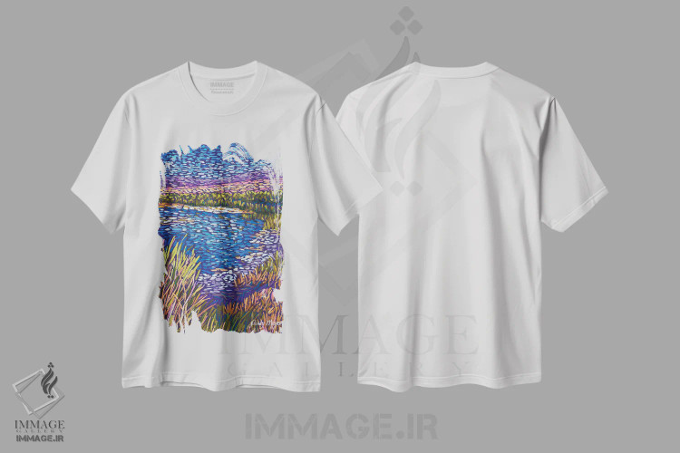 تیشرت سفید طرح دار اراضی آبگیر جنوب غربی، تزئینی اثر کندی مایر | immage.ir