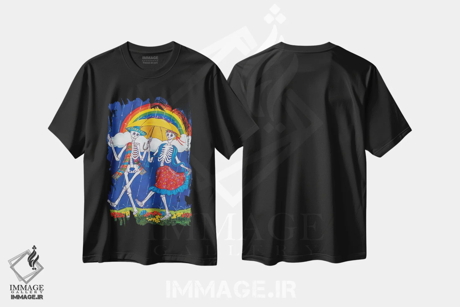 تیشرت مشکی طرح دار رقص باران، تزئینی اثر کندی مایر | فروشگاه ایماژ