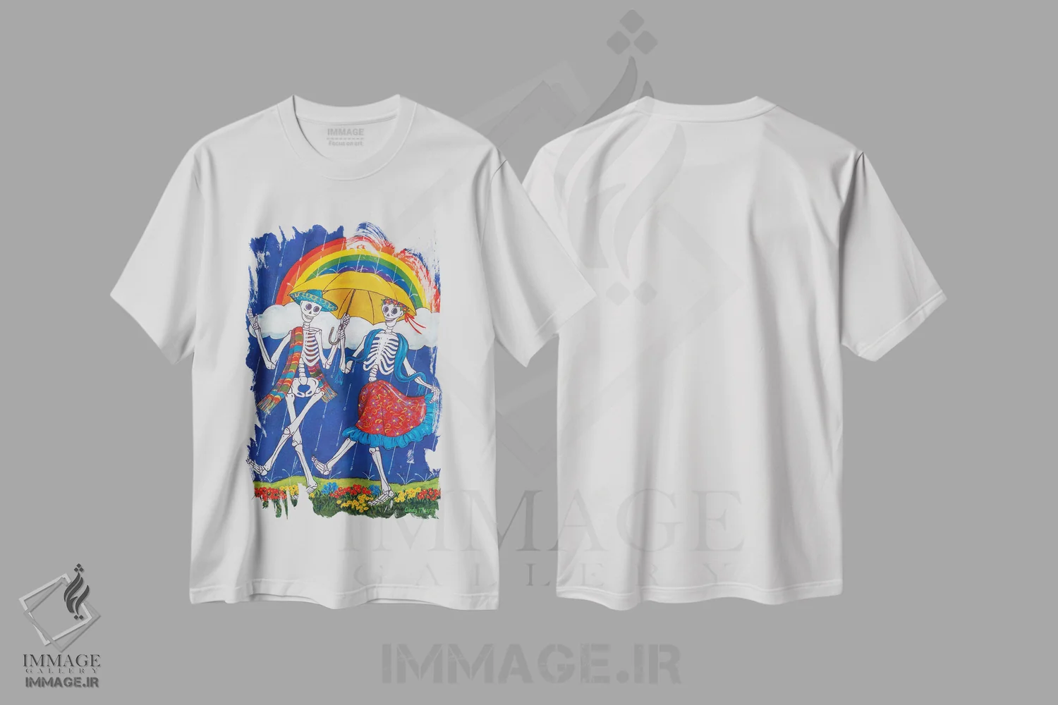تیشرت سفید طرح دار رقص باران، تزئینی اثر کندی مایر | immage.ir