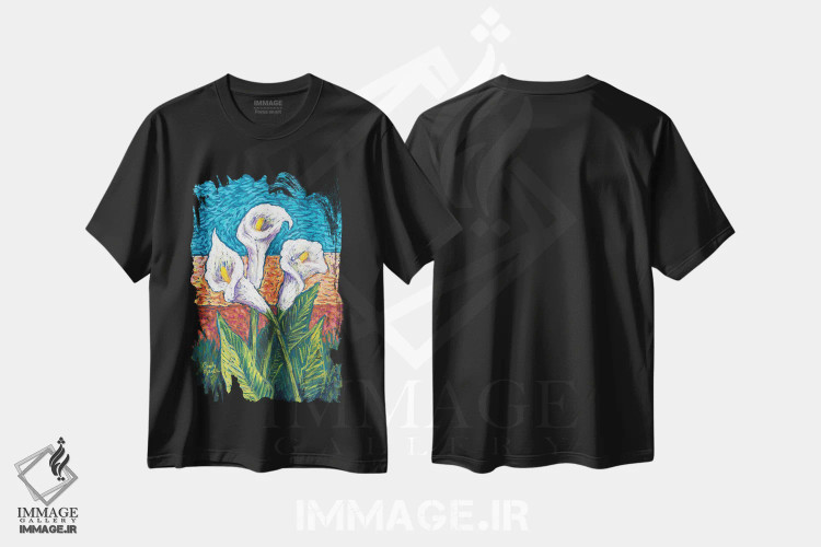 تیشرت مشکی طرح دار گل کالای پاستلی، تزئینی اثر کندی مایر | فروشگاه ایماژ