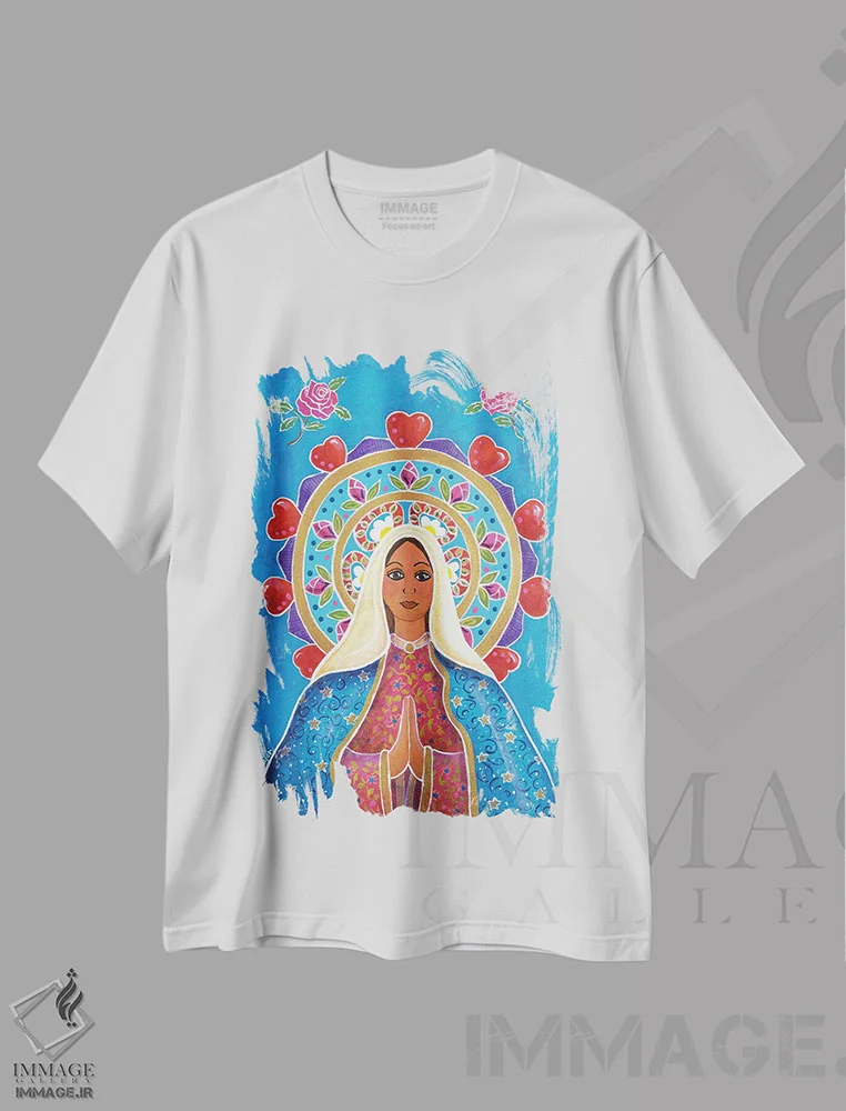 تیشرت سفید طرح دار ماندالای گوادالوپه، هنر فاخر معاصر اثر کندی مایر | فروشگاه ایماژ