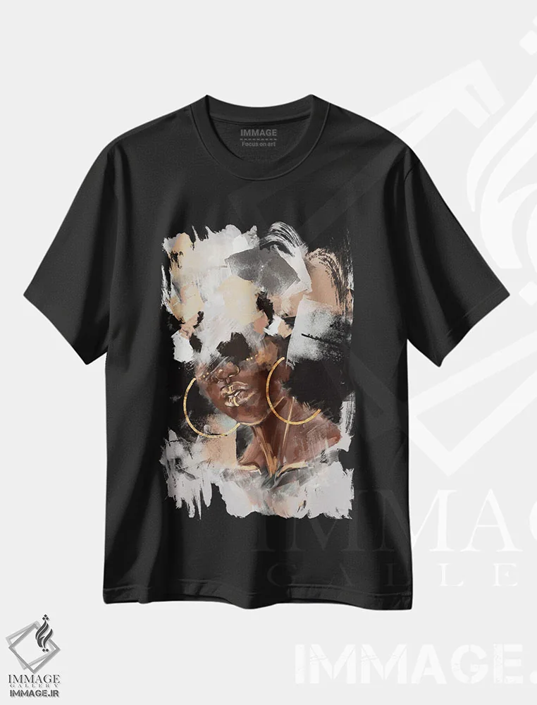 تیشرت مشکی طرح دار آفرو پاپ، آبستره اثر استلا چانگ | immage.ir