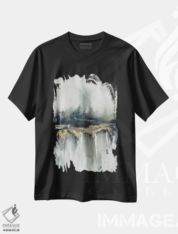 تیشرت مشکی طرح دار نمای اندی و طلایی، آبستره اثر استلا چانگ | فروشگاه ایماژ