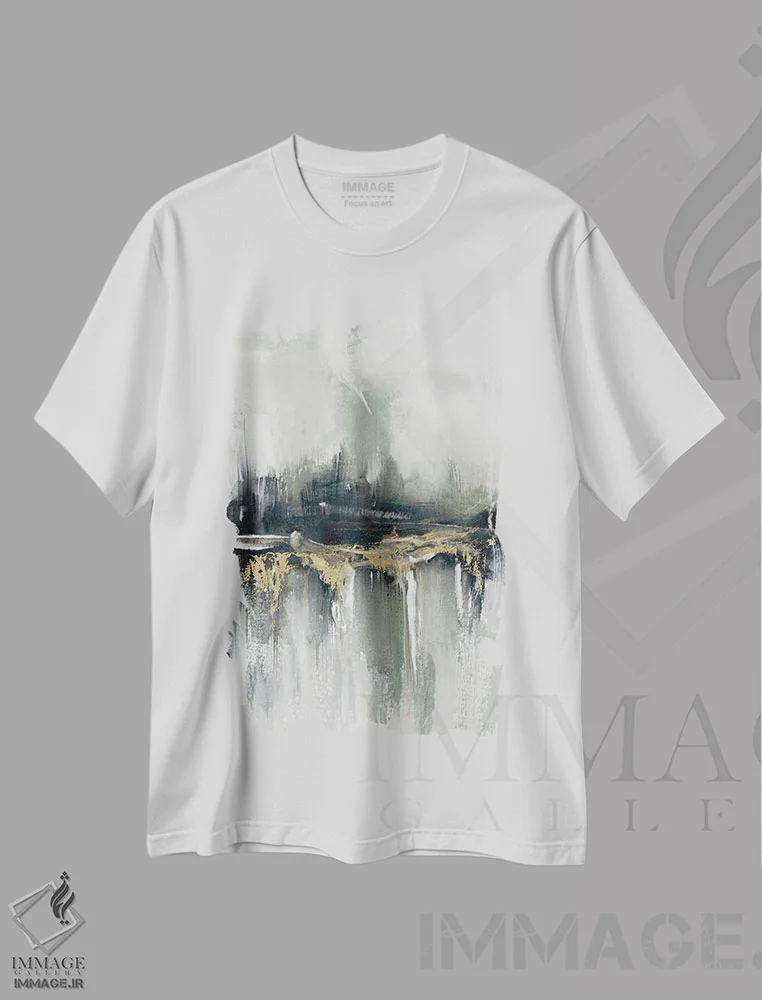 تیشرت سفید طرح دار نمای اندی و طلایی، آبستره اثر استلا چانگ | immage.ir