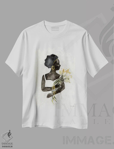 تیشرت سفید طرح دار ملکهٔ روح ۱، آبستره اثر استلا چانگ | فروشگاه ایماژ