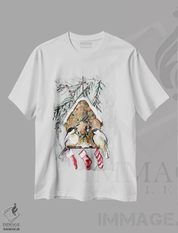 تیشرت سفید طرح دار پرندگان زمستانی، دکور تعطیلات اثر استلا چانگ | immage.ir